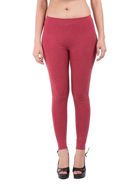 Buy De Moza Women's Ankle Length Leggings Solid Melange Lycra Maroon ...