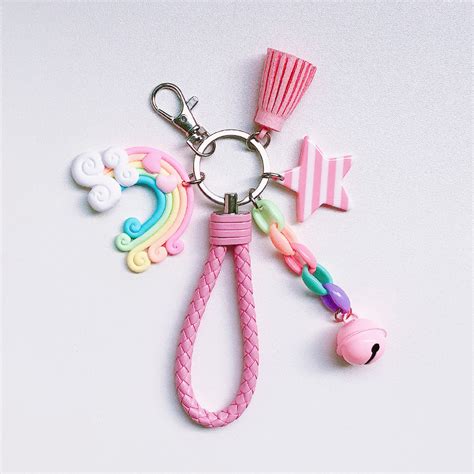 韩版可爱少女心创意软陶彩虹钥匙扣女学生书包棒棒糖挂件钥匙配饰-阿里巴巴