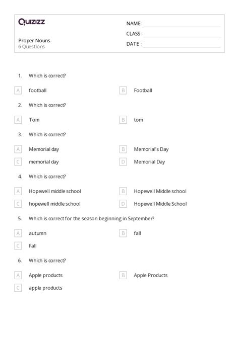 50+ Proper Nouns worksheets for 7th Class on Quizizz | Free & Printable
