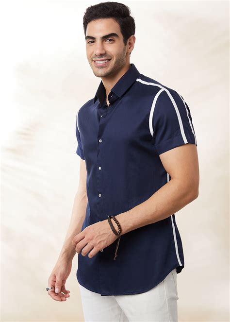 Navy Taping Shirt – Short Sleeve Shirts for Men | SEVEN