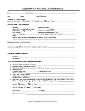 Functional Vision Assessment Template - Fill Online, Printable ...