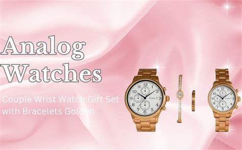 Buy Couple Wrist Watch Gift Set with Bracelets Golden Metal Analog ...