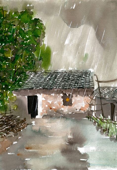 下雨水墨画图片-下雨水墨画图片素材免费下载-千库网