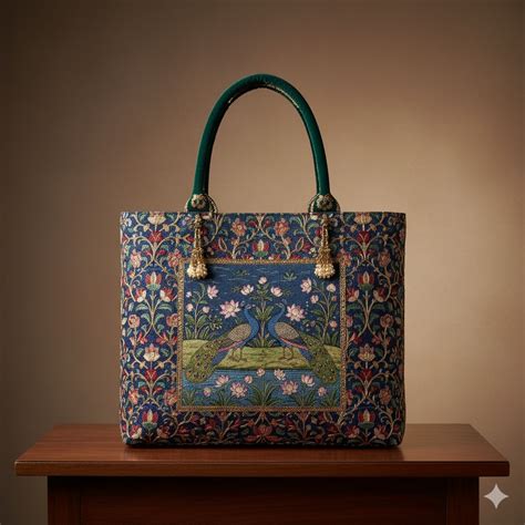 Royal Mughal Blue Peacock Tapestry Tote – Artisan Heritage Edition | Totera