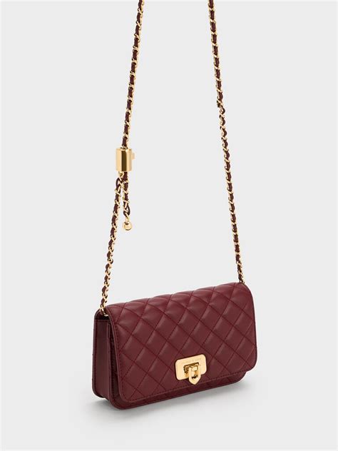 Burgundy Cressida Quilted Push-Lock Clutch - CHARLES & KEITH IN