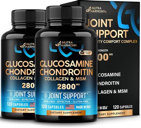Amazon.com: NUTRAHARMONY Glucosamine Chondroitin MSM Collagen | Joint Support Supplement 2800 mg ...