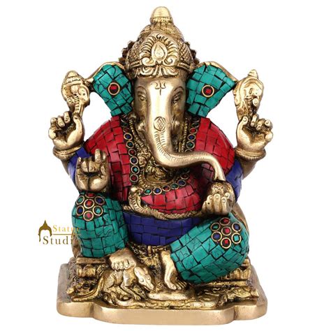 Indian Figurine Lucky Gift Ganpati Vinayak Ganesh Idol Décor Inlay Sta ...