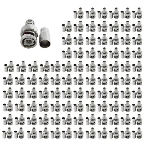 Evertech 100 Pcs BNC Crimp On RG59 Coax Coaxial Male Connector Adapter ...