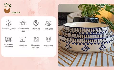 Buy Niyara Stoneware Handmade Ceramic Stylish Premium Serving Bowls ...