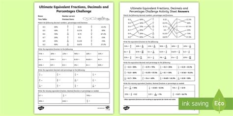 Fractions, Decimals and Percentages Table Worksheet - Twinkl