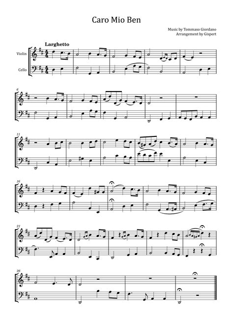 Caro Mio Ben (arr. Gispert) by Tommaso Giordani Sheet Music for ...