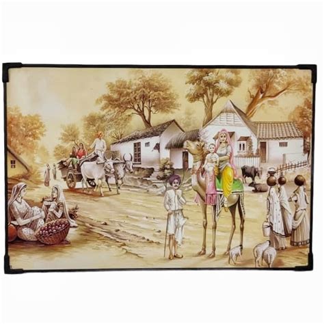 Vinjos Vastu Crafts Painting Rajasthani Village Scenery Scene Wall ...