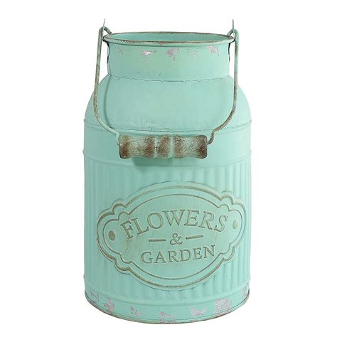 Buy HyFanStr Shabby Chic Green Painted Milk Can Style Metal Vase Flower ...