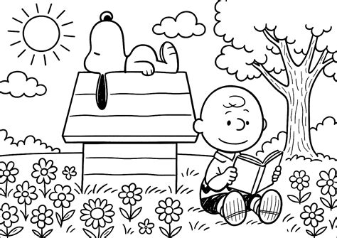 Peaceful reading and siesta - Snoopy Coloring Pages