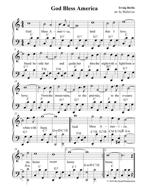Free Printable God Bless America Sheet Music | dev.onallcylinders.com