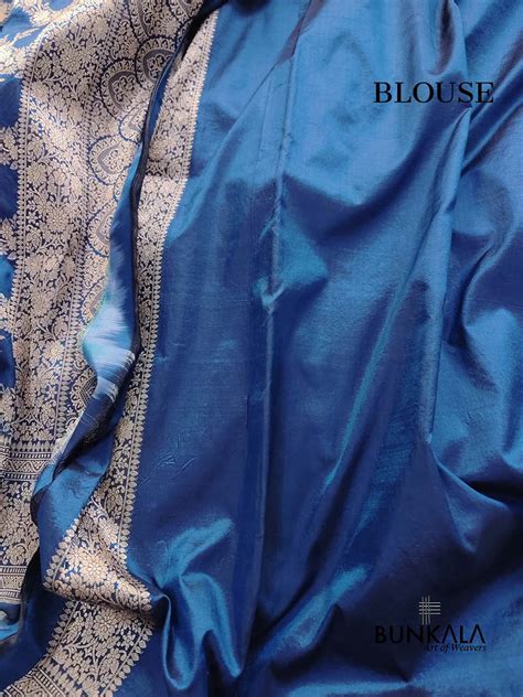 Shop Blue Floral Jaal Handloom Banarasi Pure Katan Silk Saree – BUNKALA