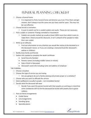 Funeral Planning Checklist - Fill and Sign Printable Template Online