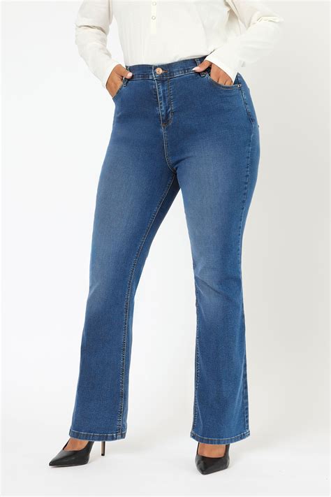YOURS Plus Size Mid Blue Bootcut Stretch ISLA Jeans | Yours Clothing