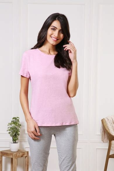 Buy Women Lt Pink Melange Round Neck Online - 671617 | Van Heusen