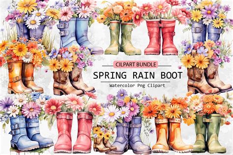 Watercolor Spring Rain Boot Clipart Graphic by lazy cute cat · Creative ...