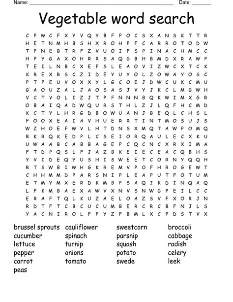 Vegetable word search - WordMint