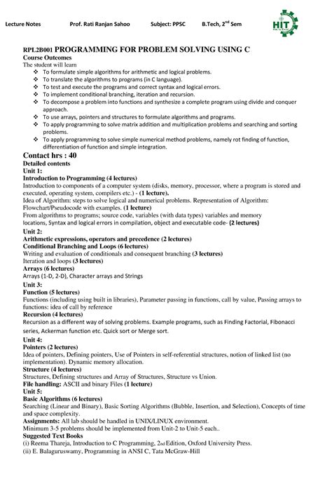 Programming FOR Problem Solving Using C - RPL2B001 PROGRAMMING FOR ...