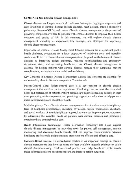 Summary on Chronic disease management - SUMMARY ON Chronic disease ...