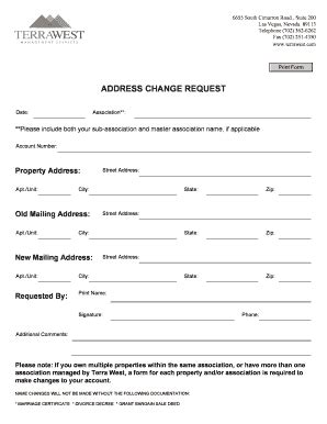Address Change Request Form - Blank Fillable Template | Fill Out, Print ...