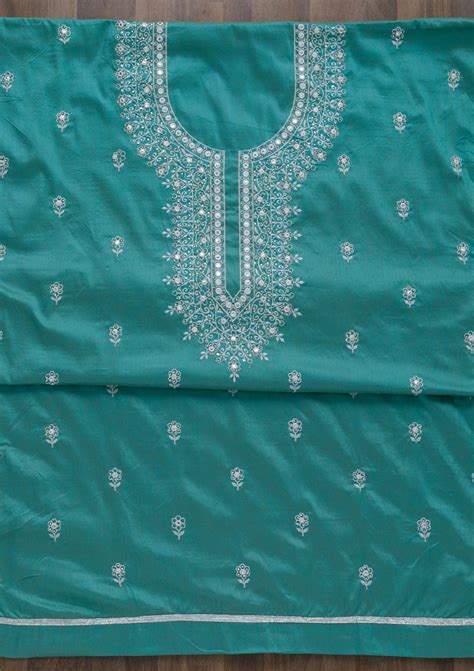 Buy Sea Green Stonework Cotton Semi-Stitched Salwar Suit - Koskii