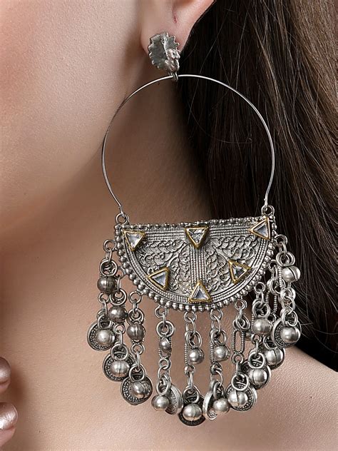 KARATCART Oxidised Silver Dangler Silver Earrings for Women