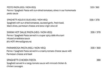 Menu at AMA Cafe, Dehradun