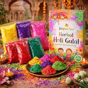 JAIPUR ACE Herbal Holi Gulaal Color Set (Pack of 6 x 66.67g) | Natural ...