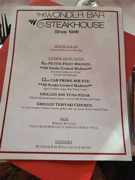 THE WONDER BAR STEAKHOUSE Menu | Clarksburg, WV | Checkle