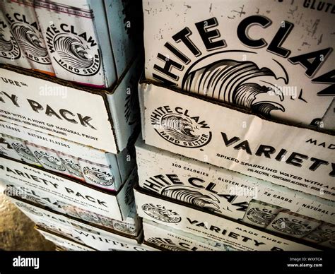 Cases of White Claw brand hard seltzer in a supermarket in New York on ...