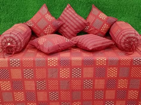 Designer Checkered Gold Printed Diwan Sets by HOMIEKART