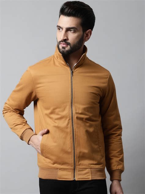HOUSE OF VEDAS Men Mustard Lightweight Outdoor Bomber Jacket - Price ...