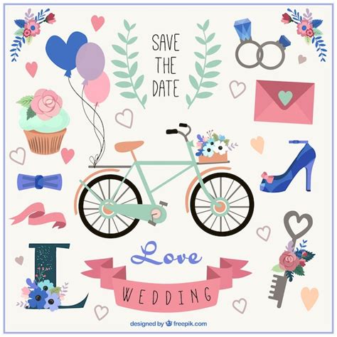 Nettes Fahrrad und Hochzeit Elemente | Kostenlose Vektor