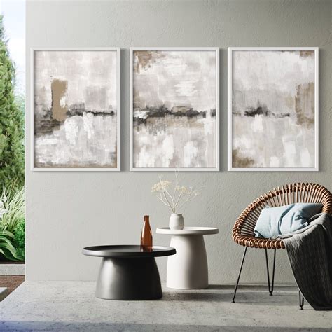 Abstract Art set of 3 prints - Nude & Grey Clouds – HD London Art