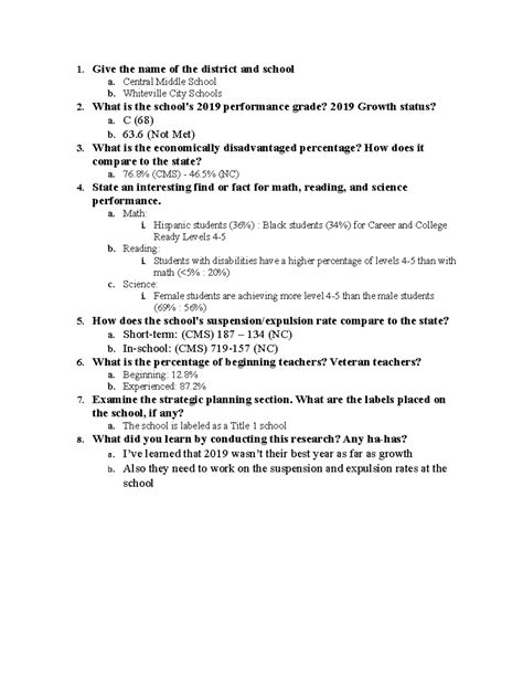 Research NC Report Cards - 1. Give the name of the district and school ...