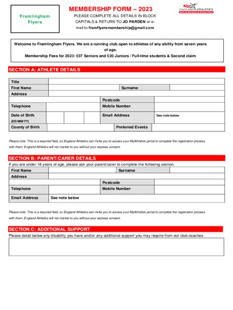 Fillable Online Framlingham Flyers Running Club Fax Email Print - pdfFiller