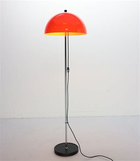 Retro Design Floor Lamp with Chrome & Orange Lampshade, 1970s | #98820