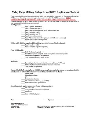 Fillable Online Valley Forge Military College Army ROTC Application ...