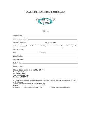 ONATE RKR SUMMER BAND APPLICATION Doc Template | pdfFiller