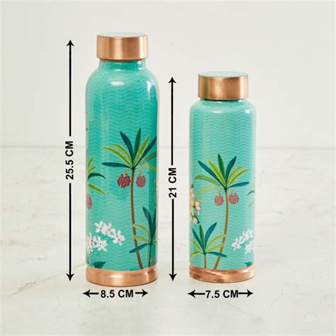 Buy Tropical Retreat Blue Printed Copper Bottle - 900 + 600 ml - Set of ...
