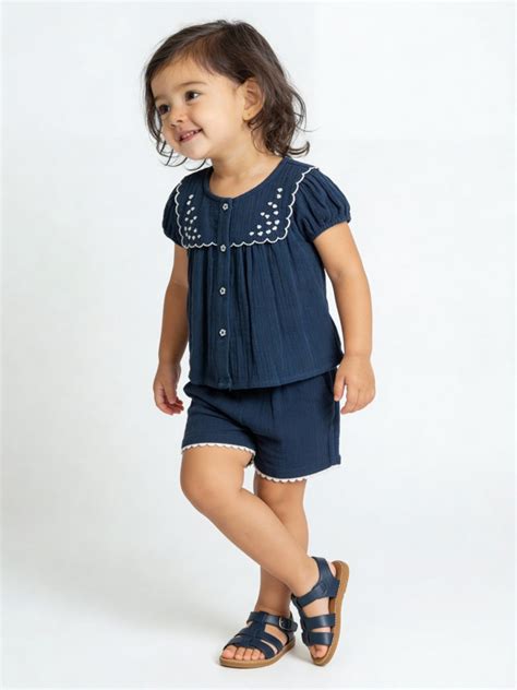 Buy HOP Baby Girls Navy Crinkle-Textured Cotton Co-ord Set from Westside
