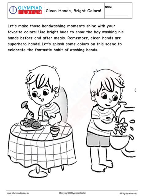 Kindergarten Coloring Worksheet : Clean Hands, Bright Colors ...