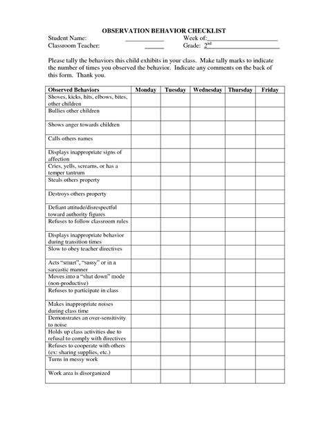 Image result for Behavior Observation Form Template