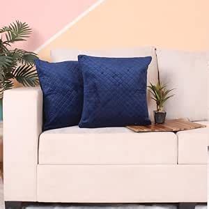 Buy STITCHNEST Set of 2 Cushion Cover | Quilted Velvet | Blue| Soft ...