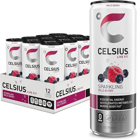CELSIUS Sparkling Wild Berry Fitness Drink, Zero Sugar, 12oz. Slim Can ...