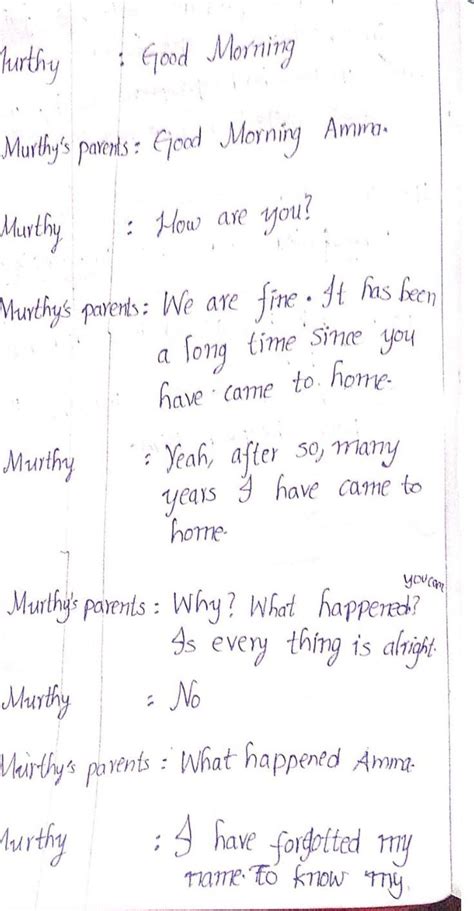 conversation between Mrs Murthy and her parents in the above context in ...